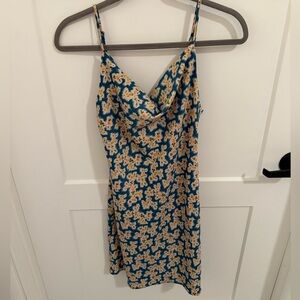 Urban Outfitters Blue Floral Slip Dress Small Cowl Neck Mini Spaghetti Strap